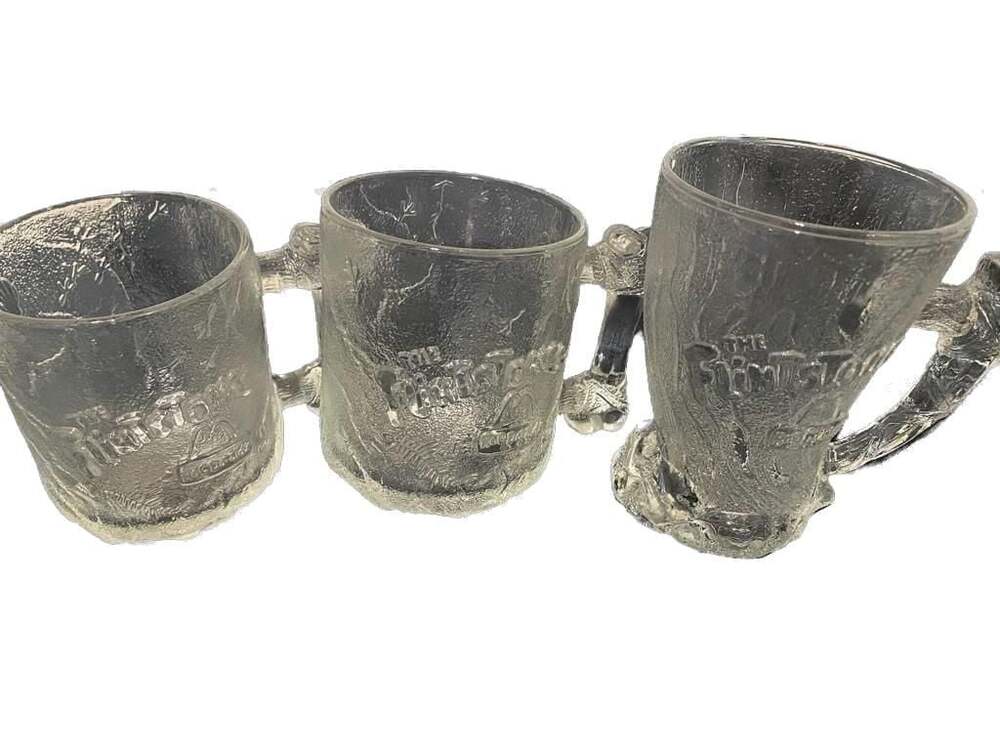 Vintage 1993 McDonald's The Flintstones Glass Mugs Set of 3